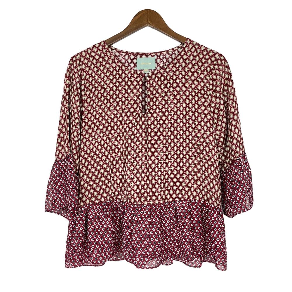 Skies are Blue | Maroon Mixed Printed Peplum Blouse